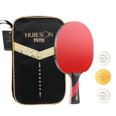 Imagem de Raquete Clássica Com Carbono Huieson 6 Estrelas Tênis de Mesa Ping Pong Profissional + Raqueteira Capa + 3 Bolas 3 Estrelas