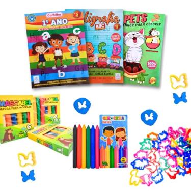 Imagem de 10 Revistinha de Colorir 10 Cx de Giz de Cera 10 Massinhas 10 Forminhas de Modelar Kit Infantil Brinquedo de Criança