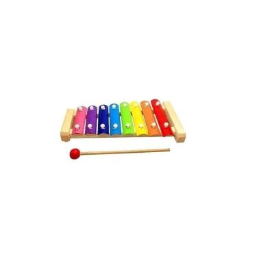 Imagem de Brinquedo musical educacional didático de madeira com xilofone de 8 notas