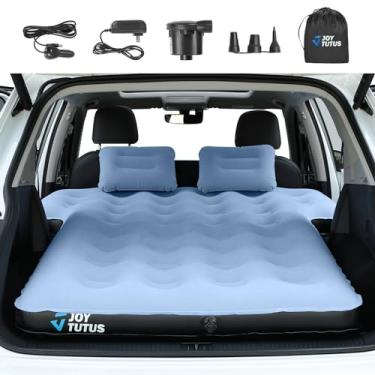 Imagem de JOYTUTUS Colchão SUV para acampamento de carro, flocagem atualizada e superfície Oxford extragrossa colchão de ar SUV, colchão de cama de acampamento com bomba de ar 2 em 1, 2 travesseiros e bolsa de