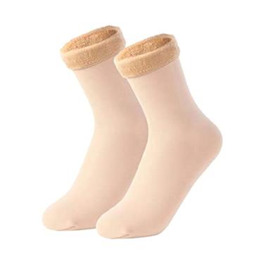 Imagem de oshhni Meias Térmicas Respiráveis, Meias Calcetinas Sem Costura Aconchegantes, Meias de Inverno Aquecedoras, Botas Tubo Macias Meias para Corrida, Caminhada, Bege