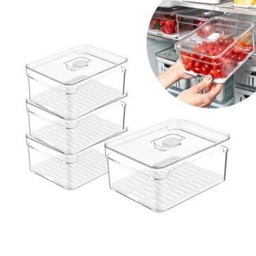 Imagem de Kit 4 Organizadores Geladeira Armário Cozinha 2,2 e 5 Litros Alimentos Vegetais Caixa Plástica para Legumes, Saladas (2,2 S/Cesto)