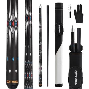 Imagem de Oztwel Taco de sinuca com estojo, bastão de taco de piscina de fibra de vidro de 12,8 mm, kit de taco de sinuca profissional de 147 cm com luvas, arejador, 538 g (triângulo preto)