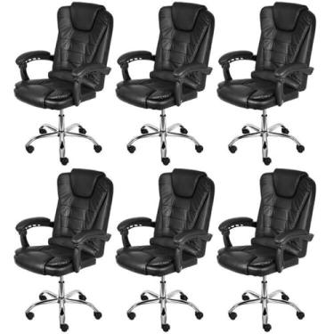 Imagem de Kit 6 Cadeiras para Escritório Presidente Estofada Jacarta Preto