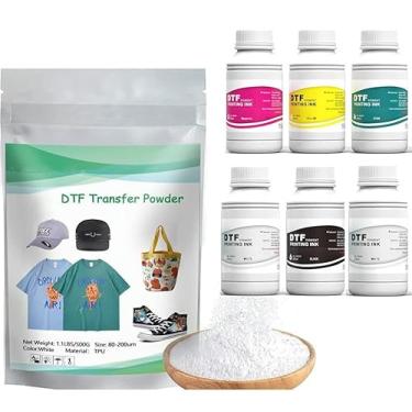 Imagem de Procoloredfun Tinta DTF 1500 ml e conjunto de pó 6 x 250 ml tinta CMYKW + fluido de proteção 500 g DTF pó para impressora A3 A4 l1800 L805 DTF máquina direta para transferência de kits de fornecimento