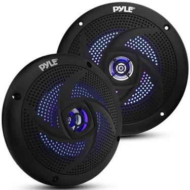 Imagem de Pyle Marine Alto-falantes à prova d 'água 6,5" – Sistema de som estéreo de áudio externo de baixo perfil fino torre de wakeboard e resistente ao clima com luzes de LED e potência de 240 watts – 1 par em preto – PLMRS63BL