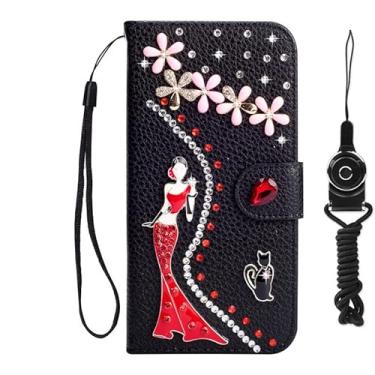 Imagem de Capa para Motorola Moto G52 4G, carteira de couro brilhante feita à mão e alça de pescoço [suporte] [fecho magnético] para Motorola Moto G52 4G capa de telefone (tamanho 6)