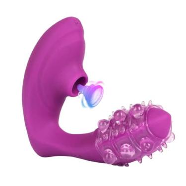 Imagem de Vibrador Feminino Estimulador Duplo Sucção Clitóris e Ponto G 10 Velocidades Sexuais Com Silicone Anel