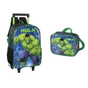 Imagem de Kit Mochila Escolar De Rodinha com lancheira térmica Hulk + Lancheira Original Marvel-U...