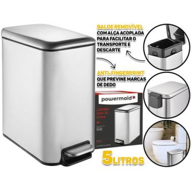Imagem de Lixeira Retangular Com Pedal E Cesto Interno Slim Aço Inox 5 Litros Po