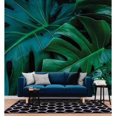 Imagem de Papel de Parede 3D Painel 2,5M Folhas Costela de Adão Verde Folhagem A