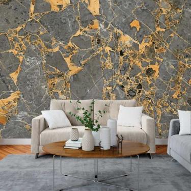 Imagem de Papel de Parede Painel 3D Mármore Agata com Dourado 3M Auto Colante Re