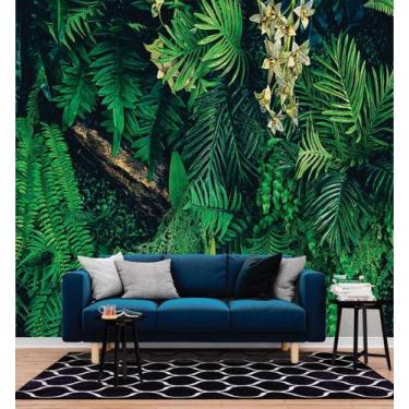 Imagem de Papel de Parede 3D Painel 2,5M Folhas Flores tropical Vinil Folhagem A