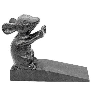 Imagem de EatingBiting Batente de piso de mouse de ferro fundido, batente de porta resistente, cunha de batente de porta para parar o quarto banheiro e portas exteriores ferro vintage todas as superfícies de