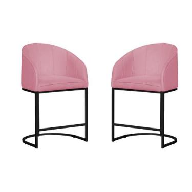 Imagem de Kit 02 Poltronas Banqueta Estofada Mia Suede Base Metal Preta - Estopa