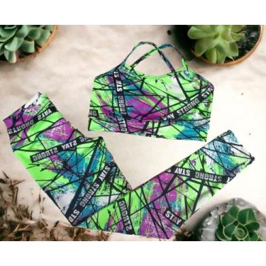 Imagem de Conjunto feminino academia calça e top cruzado - Dbytex, Verde strong,