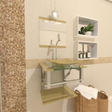 Imagem de Gabinete de vidro para banheiro 40cm inox champanhe com torneira - CUB