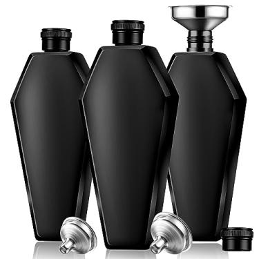Imagem de Lounsweer Conjunto de 3 Frascos de Caixão de 100 ml com Funil Frasco de Aço Inoxidável 304 Criativo 100 ml Espesso para Homens Mulheres Adultos Amigos Presentes (Preto)