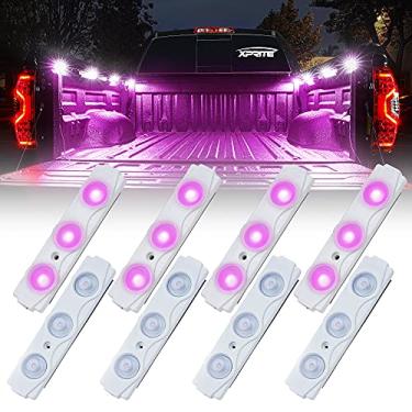 Imagem de Xprite roxo Led Light Rock por cama do caminhão, 24 LEDs Caminhão da carga cama de recolhida, Off Road sob o carro, Pé Wells, Rail Lights, Side Marcador LED Rocha Lighting Kit w/Switch - 8 PCs