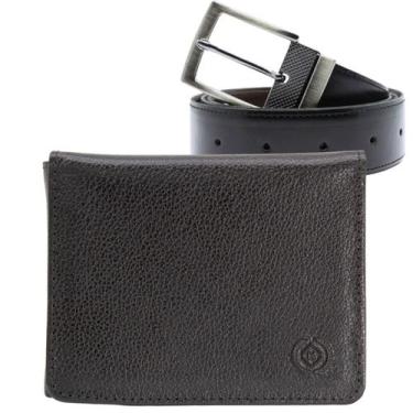 Imagem de Carteira Masculina De Couro Legítimo Porta Cartão Cnh + Cinto Masculin