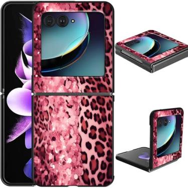Imagem de GFRGTFHYT Capa protetora à prova de choque para Motorola Razr Plus 2024/Moto Razr 50 Ultra, fina, leve, rígida, com estampa de leopardo, design rosa, à prova de choque