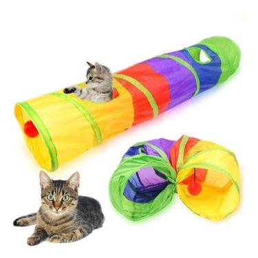 Imagem de Brinquedo Interativo Para Gatos Pets Túnel Labirinto Colorido Grande -