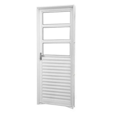 Imagem de Porta de Giro em Aço Branco 3 Vidros 215x84x12 cm Direita Ideal CRV