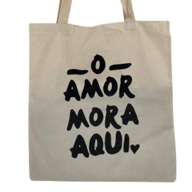 Imagem de Bolsa Ecobag  100% algodão estampa AMOR MORA AQUI - CARIOCA MAIS