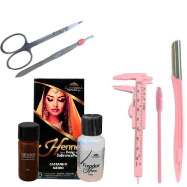 Imagem de Kit Sobrancelha Henna Chandra Profissional Pinça Tesoura Paquímetro, C