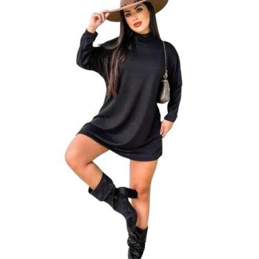 Imagem de Vestido Feminino Moda Inverno Curto Plus Size Poncho Gola Alta - Outle