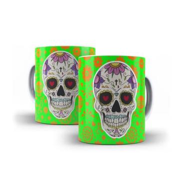 Imagem de Caneca Branca Porcelana Caveira Mexicana + Caixinha - RYLLO