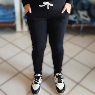 Imagem de Calça Moletom Feminino Confortável Tecido Malha Crepe Preta M G e GG -