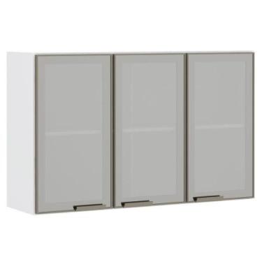 Imagem de Armário Aéreo 120cm 3 Portas Em Inox E Vidro Reflecta Prata - LUCIANE 