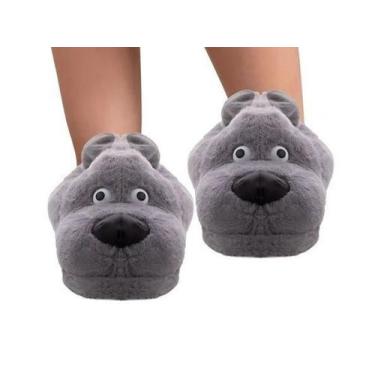 Imagem de Pantufa de Pelucia Cachorro Antiderrapante 36/41 Wincy - Cinza