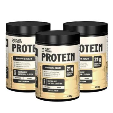 Imagem de 3x Proteina Vegana Vanilla Cream Plant Power 490g, Baunilha