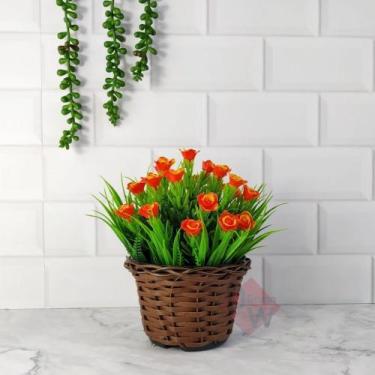 Imagem de Vaso Trançado com Rosas Artificiais - Decoração - Melhores Ofertas