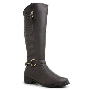 Imagem de Bota Montaria Feminina Em Sintético De Alta Qualidade Cano Longo Fivel
