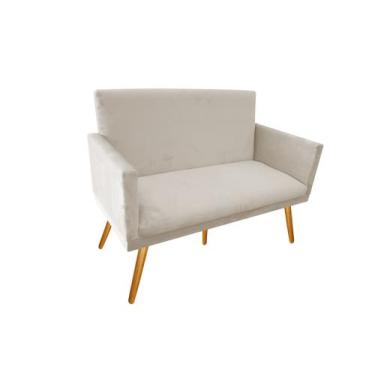 Imagem de Namoradeira Nina Decorativa Suede Bege 2 Lugares Pés Madeira Mz Decor 