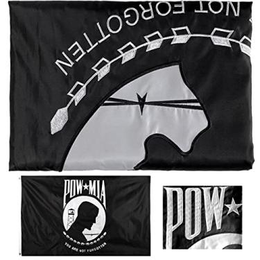 Imagem de Bandeira Pow Mia bordada 3x5 exterior dupla face - nylon 300D resistente (todos os climas) - bandeira You Are Not Forgotten Prisoner of War - 2 ilhós de latão e 4 linhas costuradas