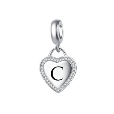 Imagem de MiiFort Pingente de coração com pingente de letra A a Z compatível com pulseiras Pandora Charms, One Size, Cobre, Sem Pedra Preciosa