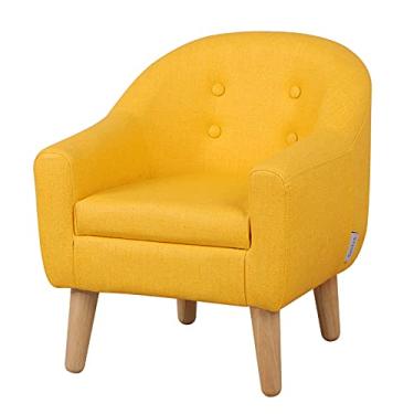 Imagem de Cadeira de sofá infantil de PVC única, sofá infantil com pernas de madeira, poltrona infantil ideal para presente de crianças (amarelo)