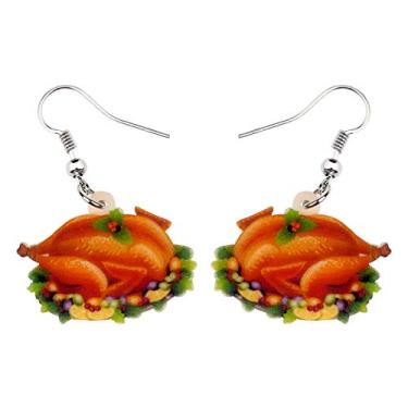 Imagem de BONSNY Brincos de galinha de galinha de peru preto de acrílico para mulheres, crianças, presentes, Plástico, Arenito