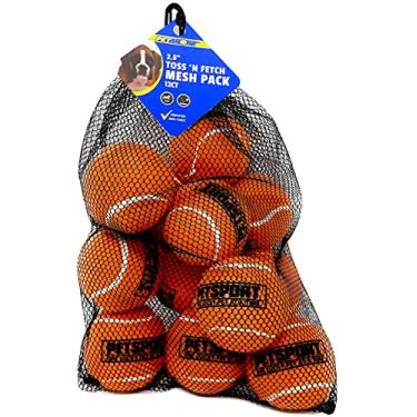 Imagem de PetSport Bola de tênis laranja para cães | Pacote com 12 bolas de feltro e borracha seguras para animais de estimação médio (6,3 cm) com bolsa de transporte | Brinque para buscar, mandar ou jogar no