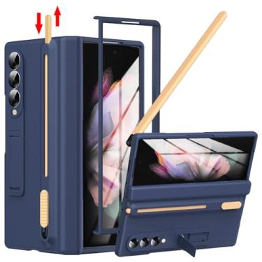 Imagem de YQODSZ Capa para Samsung Galaxy Z Fold 3 com suporte para caneta S e caneta Stylus, Z Fold 3 porta-canetas com suporte Z Fold 3 capa de dobradiça cobertura total capa protetora de tela com suporte