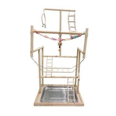 Imagem de ＡＷＨＡＯ Parrot Bird Playground Carrinho madeira poleiro Playstand Ginásio pássaro para periquito, 18.9x13.19x37.2inch