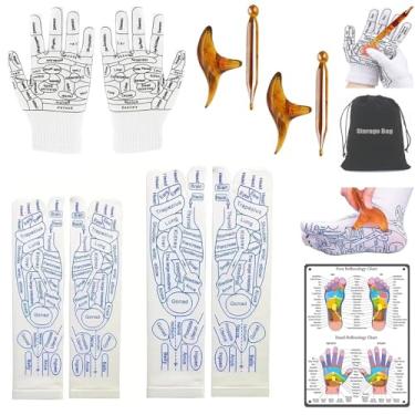 Imagem de Meias de reflexologia com ferramentas e luvas, meias de massagem com ponto de gatilho, meias massageadoras de pés, adequadas para homens e mulheres, conjunto com 2 pares de meias de massagem, 2