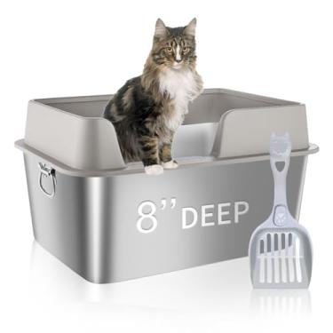 Imagem de Caixa de areia para gatos de aço inoxidável com tampa, caixa de areia extra grande para gatos de 30 cm de altura, caixa de areia de metal fechada, caixas de areia XL Kitty para gatos grandes,