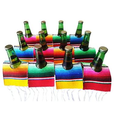Imagem de Yani's Gifts 12 mini serapés de poncho de cerveja para cinco de maio, dia dos mortos ou qualquer festa ou festa mexicana, ponchos multicoloridos para cerveja pacote com 12, garrafas mistas de tequila