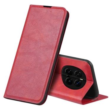 Imagem de HAO RIYLN Capa flip para Honor Magic7/Magic7Pro, capa de couro ultrafina e fina com compartimentos para cartões, suporte de silicone, capa de proteção à prova de choque, vermelha, 7