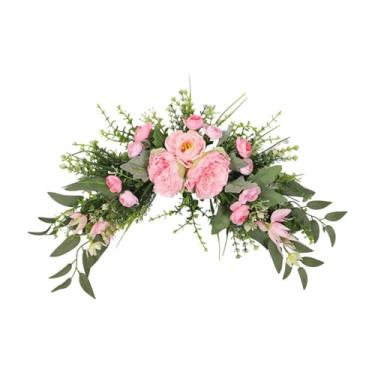 Imagem de Fenteer Arco de casamento Flores Peônia Flor Swag Placa de boas-vindas Swag Floral artificial para Lintel para janela interna/externa Sala de estar, Rosa